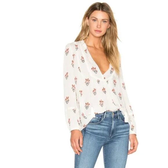 A.L.C 100% Silk Dark Floral Long Sleeves Blouse with Tassels in Black Size 0 - Picture 4 of 8